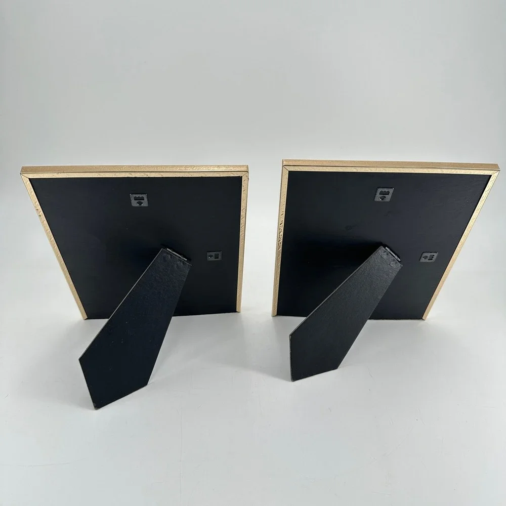 2 Gold Metal 8x10 Picture Frames Textured Beaded Border Tabletop Wall Mount MCM